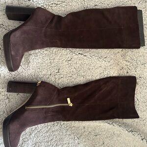 Michael Kors Burgundy Suede Over-the-Knee Boots with Gold Zip